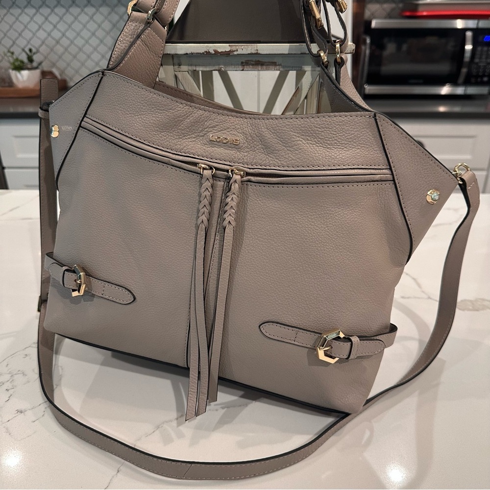 LODIS NWT Nikki Pebbled Leather Satchel Shoulder Bag Crossbody Purse Ash Gray - Picture 3 of 16